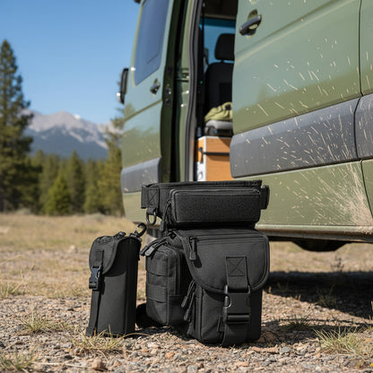 Black Outdoor Tactical Military Leg Bag - Durable Multi-Pocket Utility Waist Pack