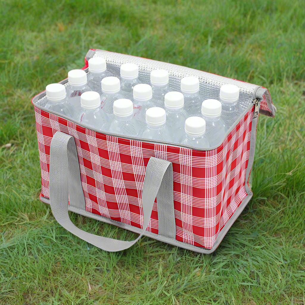 2PCS Green Insulated Picnic Lunch Bag with Checkered Design, Thermal Storage for Hot and Cold Items