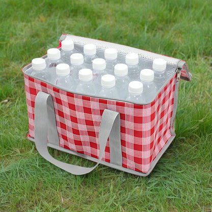 2PCS Green Insulated Picnic Lunch Bag with Checkered Design, Thermal Storage for Hot and Cold Items