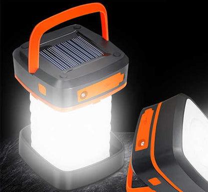 Orange Collapsible Portable Solar LED Camping Lantern with USB Charging