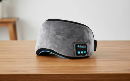 Black Bluetooth 5.0 Wireless Sleep Eye Mask - Soft Plush Eye Cover with Built-in Speakers (13 x 16.5 x 6 cm)