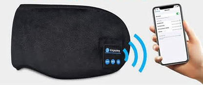 Black Bluetooth 5.0 Wireless Sleep Eye Mask - Soft Plush Eye Cover with Built-in Speakers (13 x 16.5 x 6 cm)