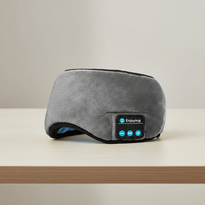 Grey Bluetooth 5.0 Wireless Sleep Eye Mask - Soft Plush Eye Cover with Built-in Speakers (13 x 16.5 x 6 cm)