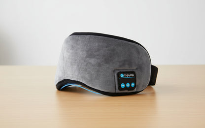 Grey Bluetooth 5.0 Wireless Sleep Eye Mask - Soft Plush Eye Cover with Built-in Speakers (13 x 16.5 x 6 cm)