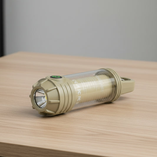 2 PCS Khaki Portable Outdoor Camping Light with 6 Modes & Keychain Hook - Multi-Source Mini Flashlight, IPX4 Waterproof
