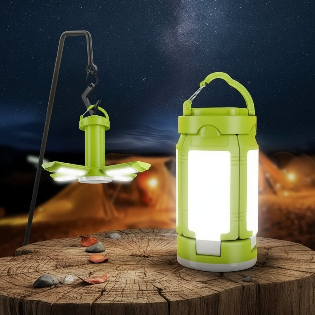 Green Foldable LED Camping Lantern with 6 Modes & Type-C Output - 48LED, IPX4 Waterproof, 3 Styles