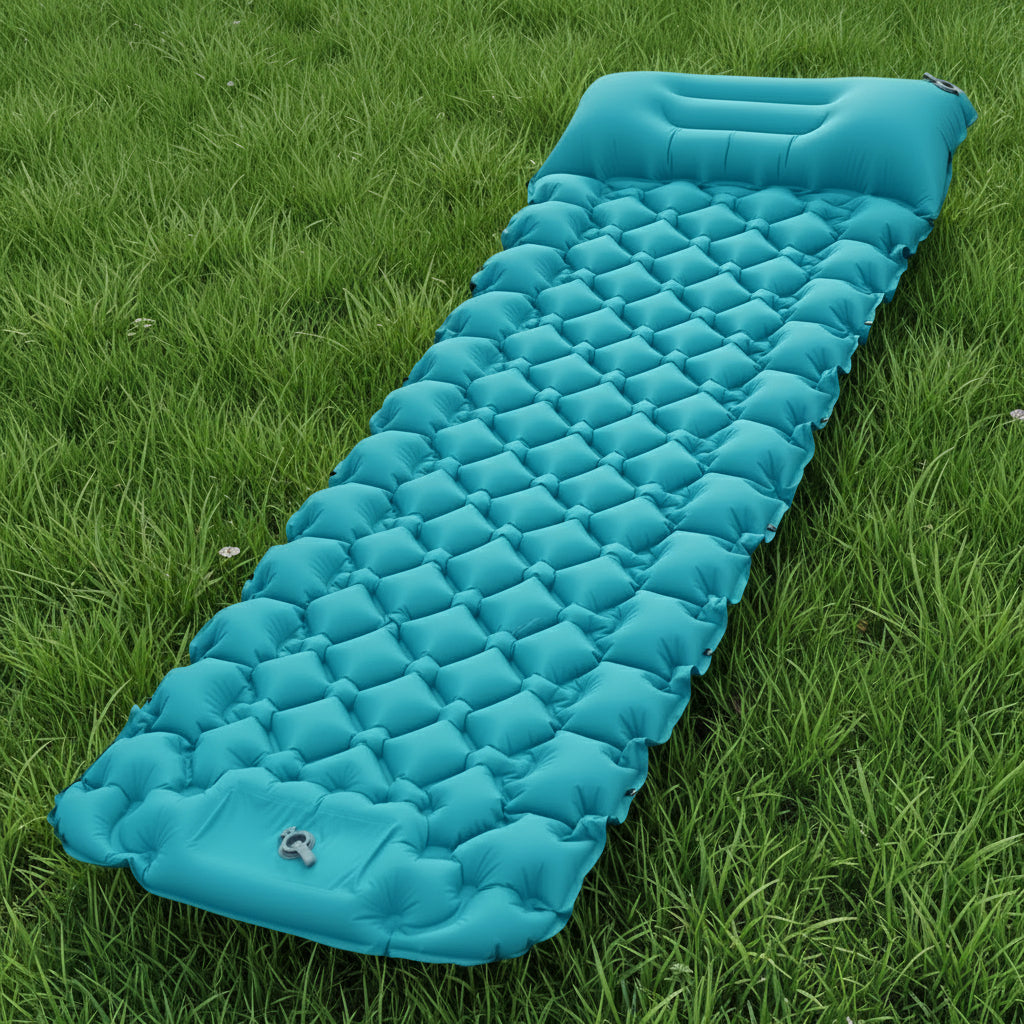 Peacock blue Portable Outdoor Inflatable Mat - Foot-Operated Camping Sleeping Pad