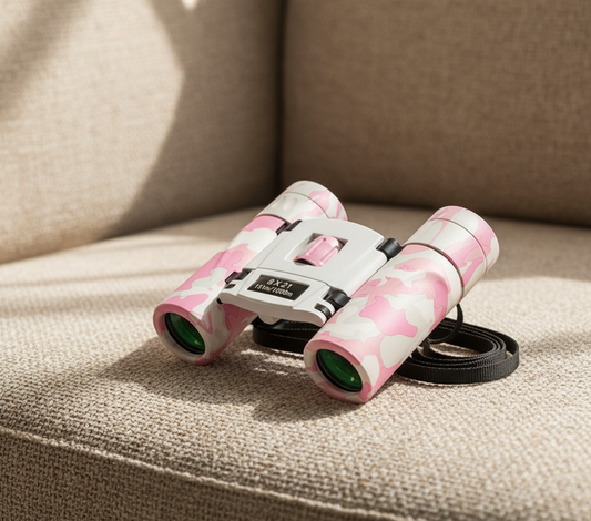 Pinkish White Mini Pocket Binoculars - 8x21 High Power Colorful Binoculars for Kids