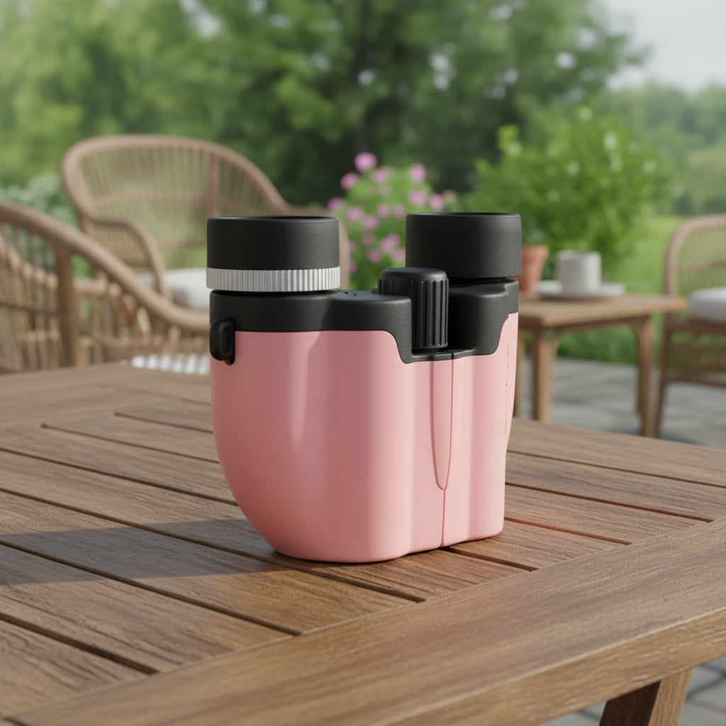 Pink 10x22 Compact Binoculars for Adults - High Definition Lightweight Telescope for Hiking, Travel, and Concerts