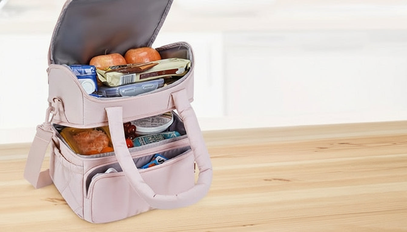 Brown Chic Double Deck Insulated Lunch Bag - Leakproof Cooler Tote for Women