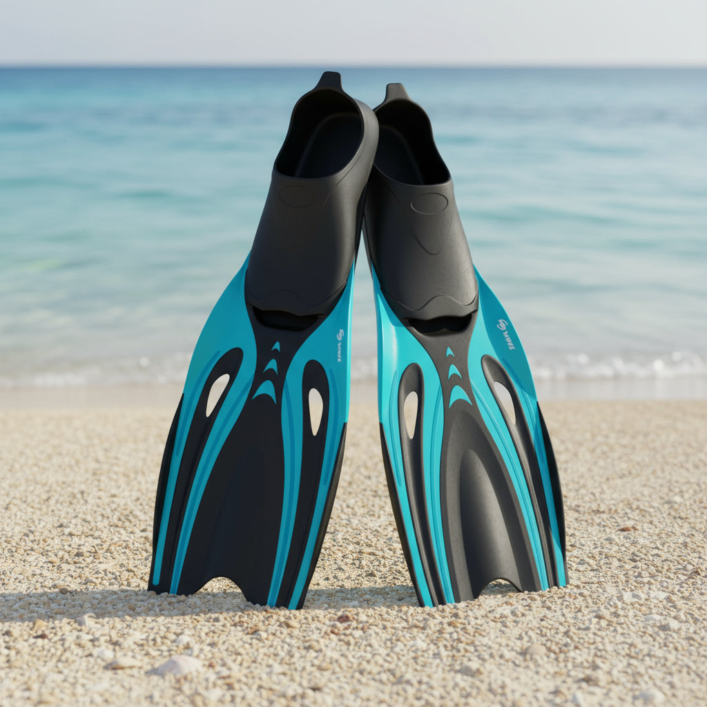 S Blue Adult Professional TPR Swim Fins - Rubber Snorkeling Flippers for Diving and Free Swimming