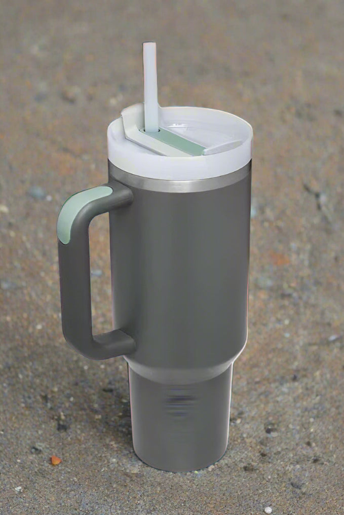 Grey 40oz Stainless Steel Tumbler with Handle & Straw - Large Capacity Insulated Travel Mug