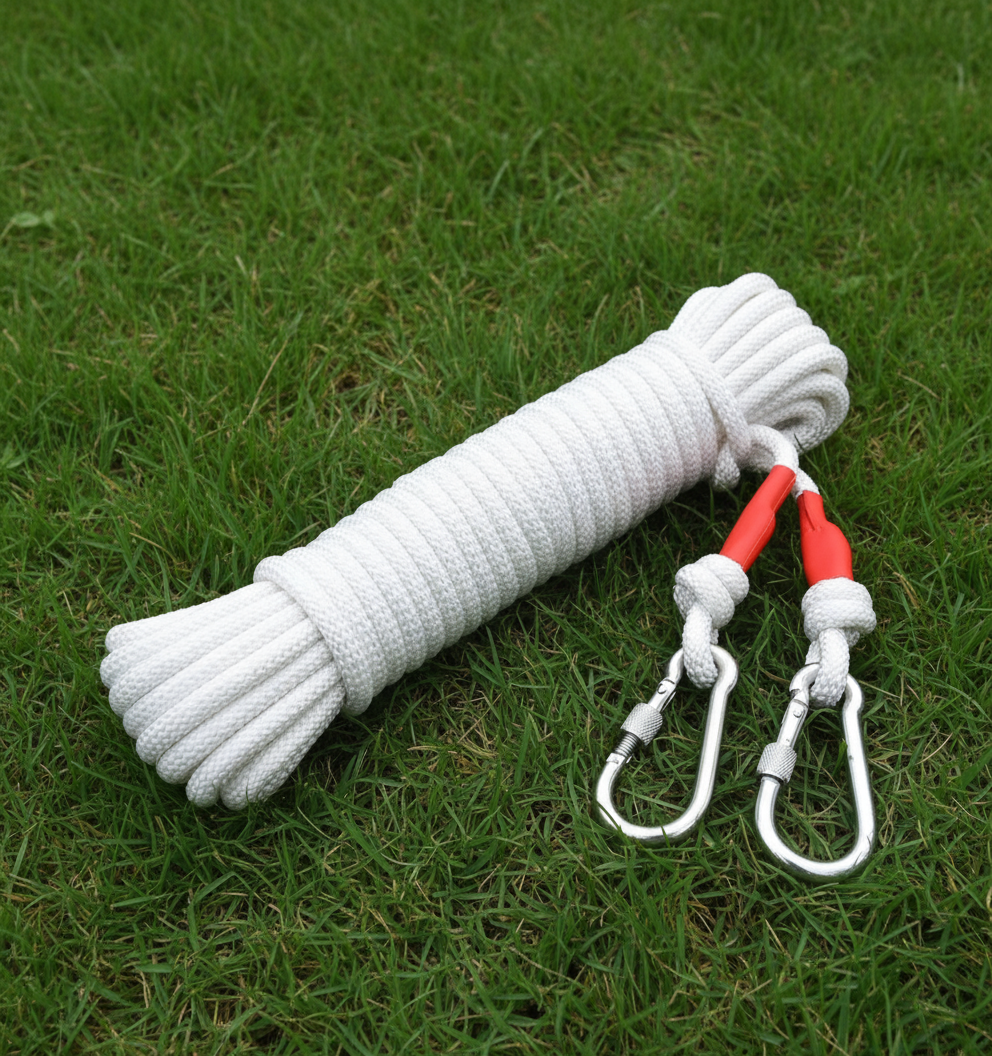White Polyester (for home use) Without Wire Core Heavy Duty Adjustable Clothesline Set (2 Pack) - 15m Steel Wire Core Nylon Rope with Hooks for Outdoor & Camping
