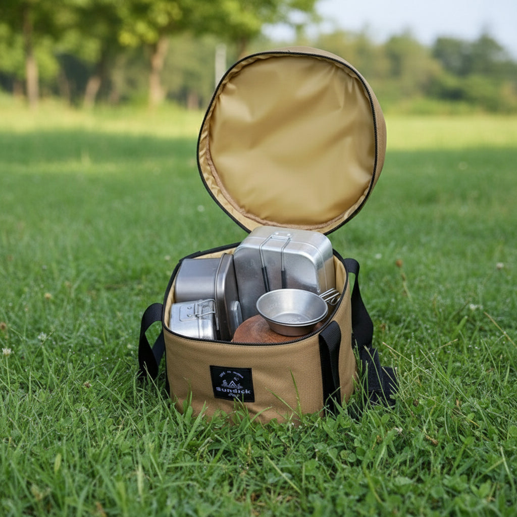 Portable Outdoor Kitchen Utensil Organizer,Waterproof Camping Cookware Storage Bag, Smoke Gray-Size L