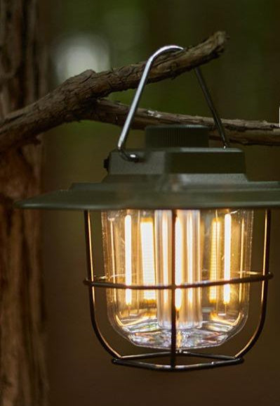 Black Vintage LED Camping Lantern - Rechargeable, Stepless Dimming, Power Bank