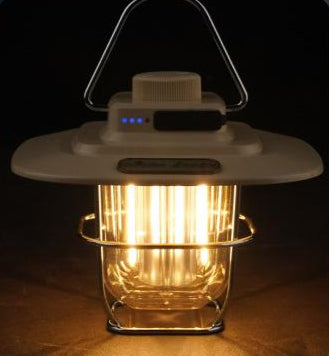 Black Vintage LED Camping Lantern - Rechargeable, Stepless Dimming, Power Bank