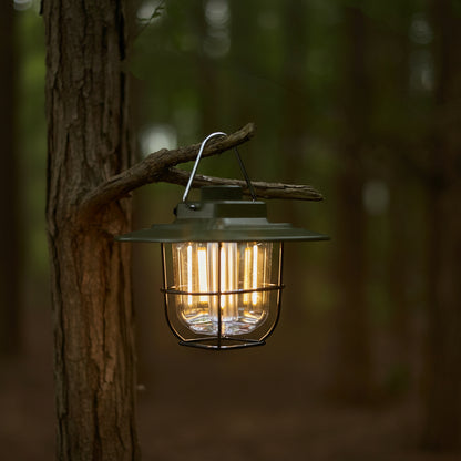 Beige Vintage LED Camping Lantern - Rechargeable, Stepless Dimming, Power Bank