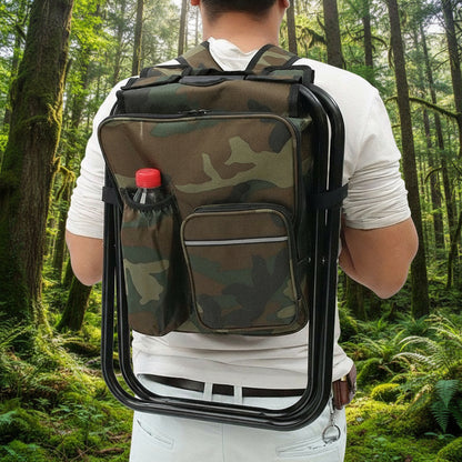 Camouflage Insulated Cooler Backpack Chair - Foldable Stool for Picnics & BBQ