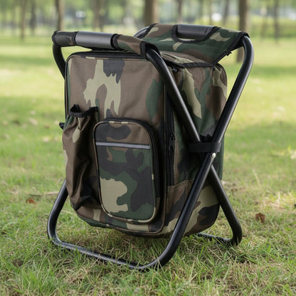 Camouflage Insulated Cooler Backpack Chair - Foldable Stool for Picnics & BBQ