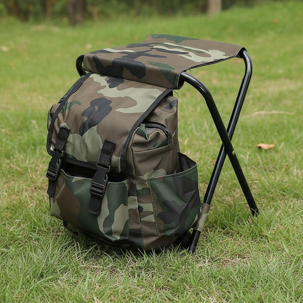 Folding Camo Backpack Stool - Portable Chair for Camping & Fishing
