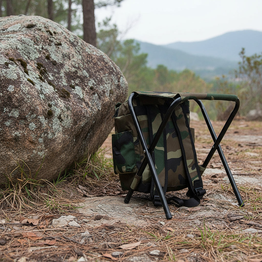 Folding Camo Backpack Stool - Portable Chair for Camping & Fishing