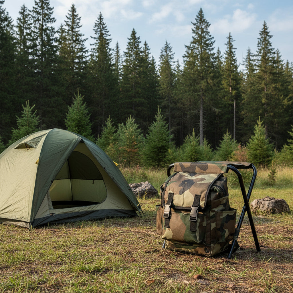 Folding Camo Backpack Stool - Portable Chair for Camping & Fishing