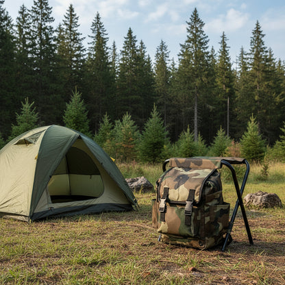 Folding Camo Backpack Stool - Portable Chair for Camping & Fishing