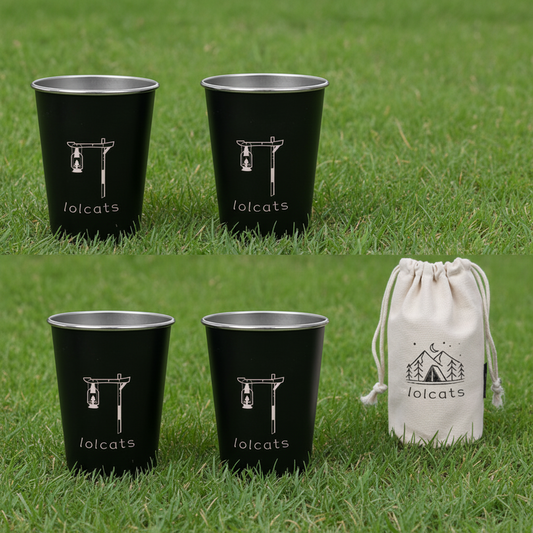 Black 304 Stainless Steel Camping Cup - 350ml Outdoor Drinkware（Set of 4 with Bag）
