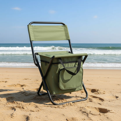 Foldable Camping Chair with Integrated 10L Insulated Cooler Bag - Army Green
