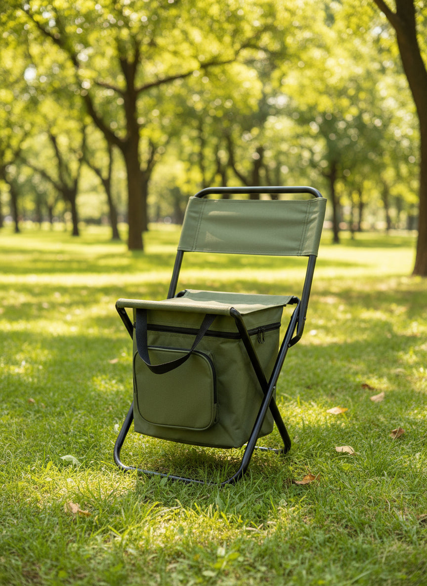 Foldable Camping Chair with Integrated 10L Insulated Cooler Bag - Camouflage color