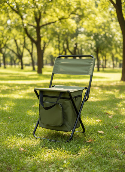 Foldable Camping Chair with Integrated 10L Insulated Cooler Bag - Camouflage color