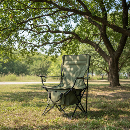 Foldable Camping Chair with Integrated 10L Insulated Cooler Bag - Camouflage color