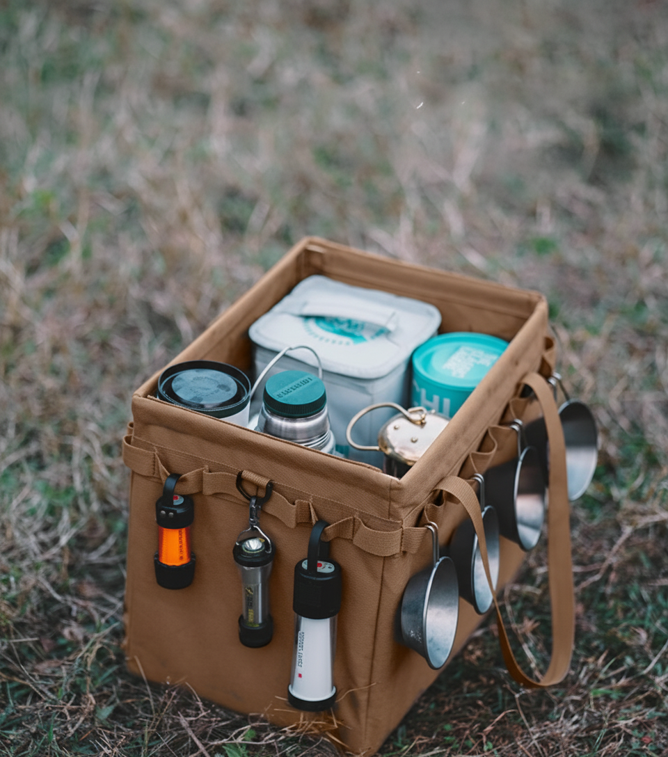 Green Camouflage Heavy Duty Foldable Outdoor Camping Storage Box - Oxford Cloth Collapsible Gear Organizer Tote with Pockets