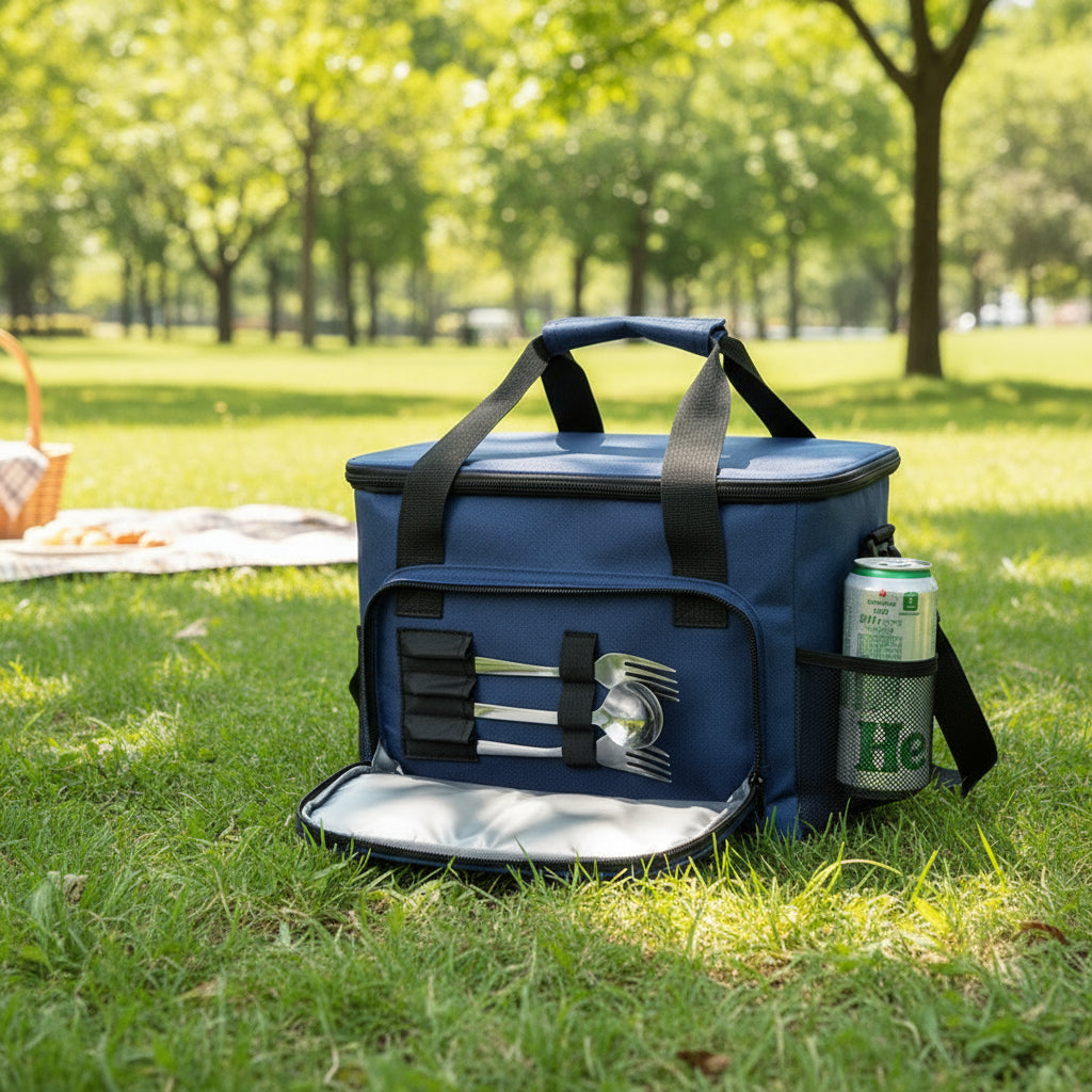 Black Versatile Large-Capacity Picnic Insulated Bag - Detachable Shoulder Strap & Ice Pack
