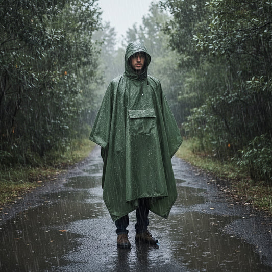 Green 3-in-1 Multifunctional Outdoor Rain Poncho - Ground Mat & Shelter - Lightweight & Waterproof for Hiking & Camping