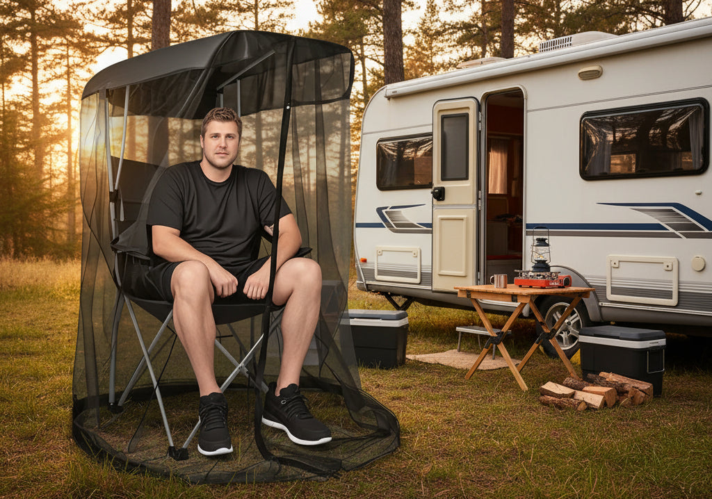 Portable Outdoor Chair Cover with Mosquito Net & Sun Canopy - UV & Water-Resistant Shelter for Camping & Fishing(black 185*125*205CM)(not including stand)
