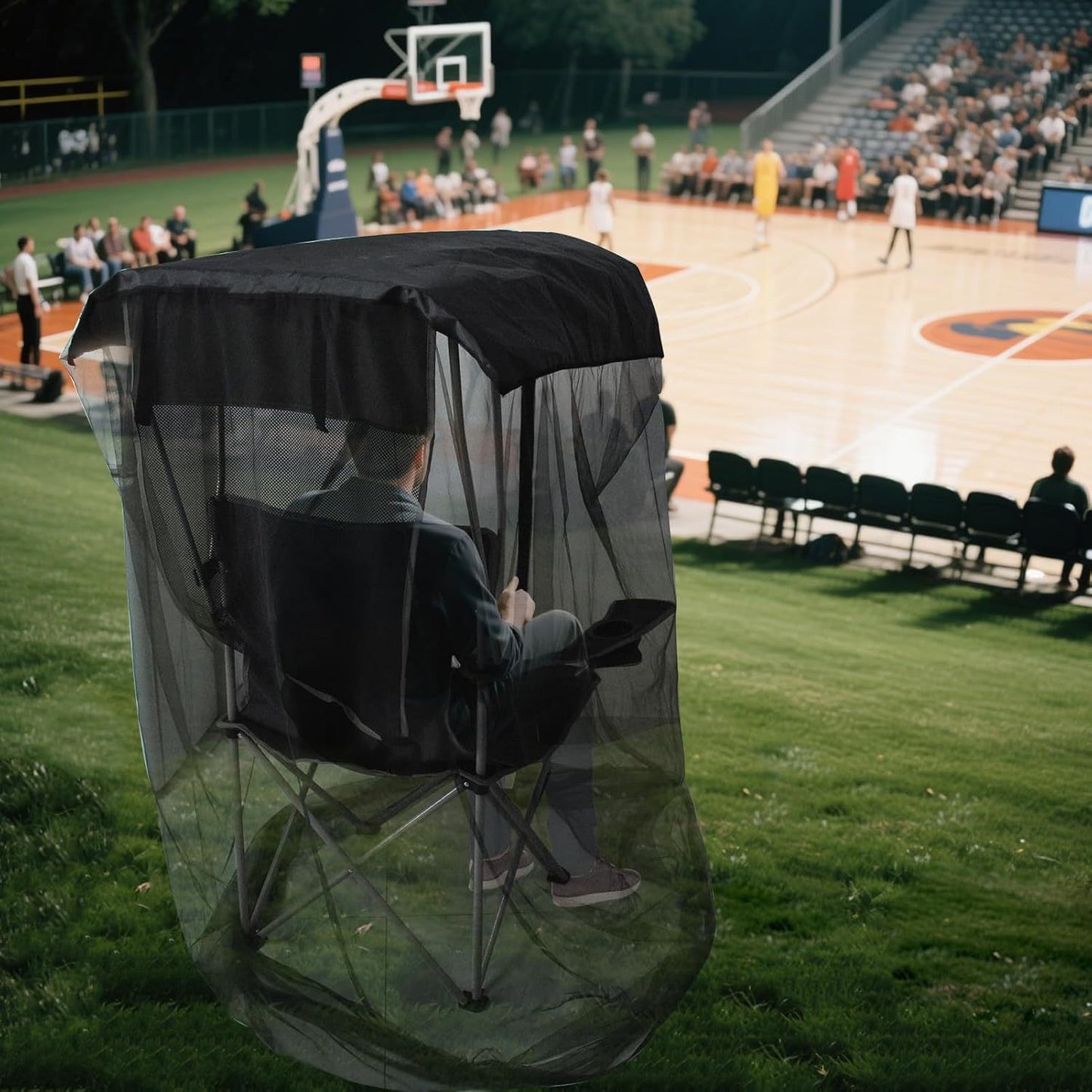 Portable Outdoor Chair Cover with Mosquito Net & Sun Canopy - UV & Water-Resistant Shelter for Camping & Fishing(black 185*125*205CM)(not including stand)