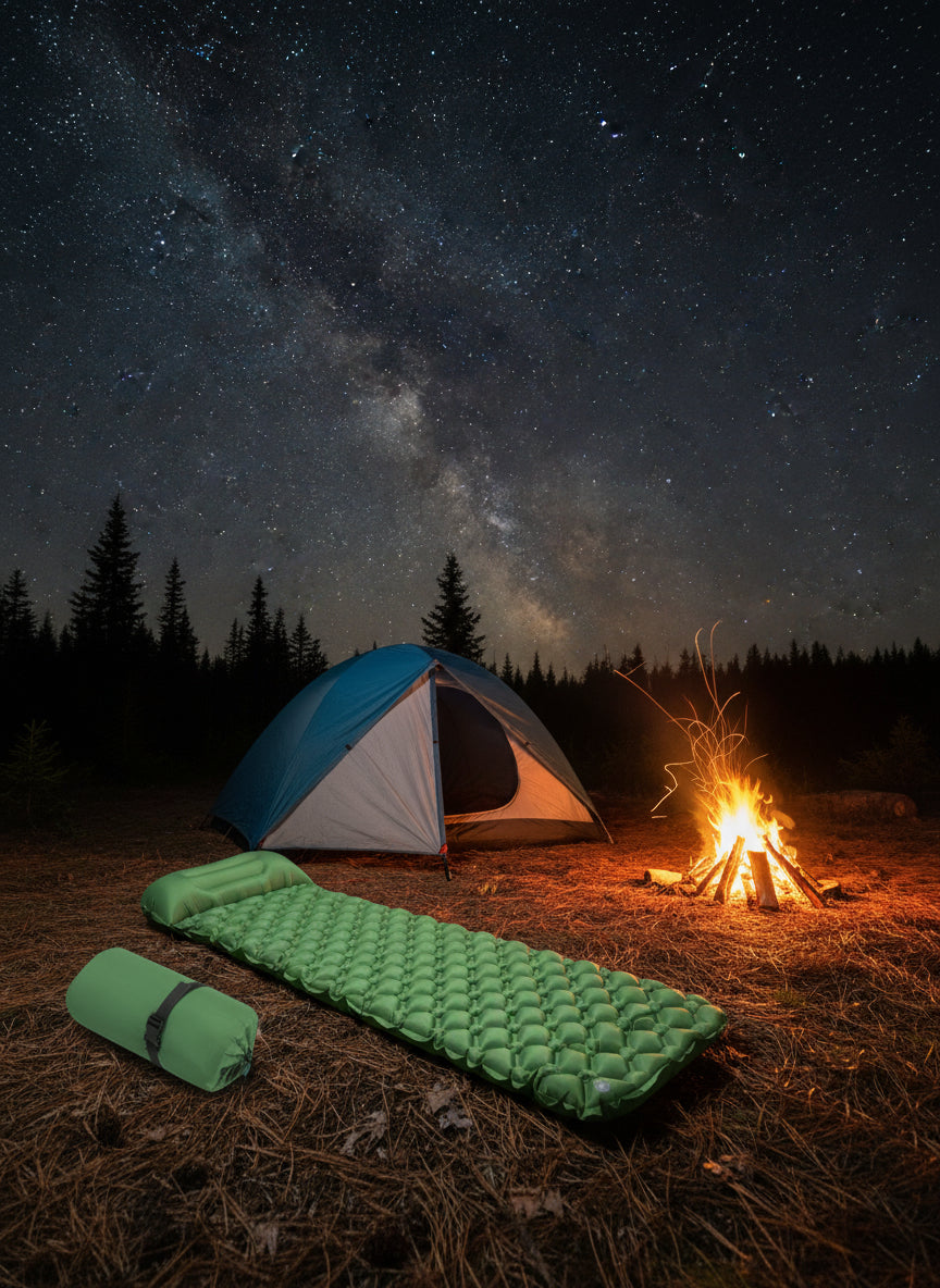 2pc Ultralight Inflatable Camping Sleeping Mat with Integrated Pillow - Waterproof 40D Nylon TPU(Grey)