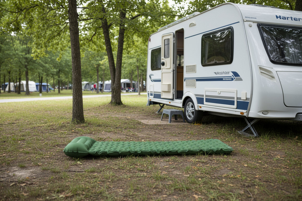 2pc Ultralight Inflatable Camping Sleeping Mat with Integrated Pillow - Waterproof 40D Nylon TPU(Grey)