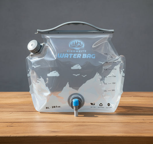 1 Piece Grey 8L Foldable Water Bag - Large Capacity Portable Water Carrier with Spigot for Camping & Outdoors