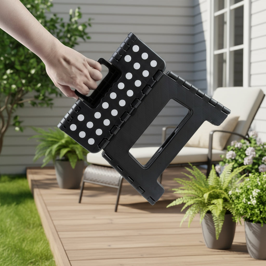 Large Plastic Folding Stool Portable Chair Store Flat Easy Carry Outdoor Camping Black