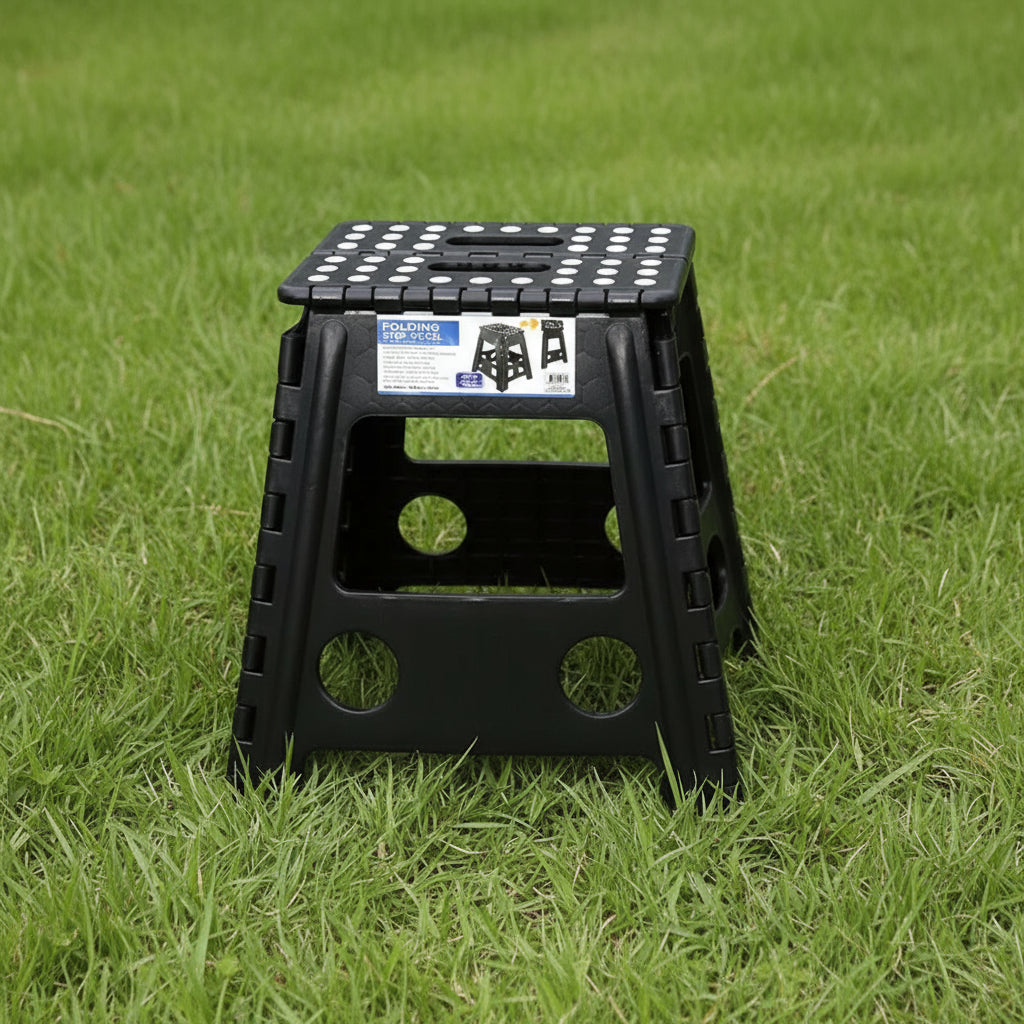 Large Plastic Folding Stool Portable Chair Store Flat Easy Carry Outdoor Camping Black