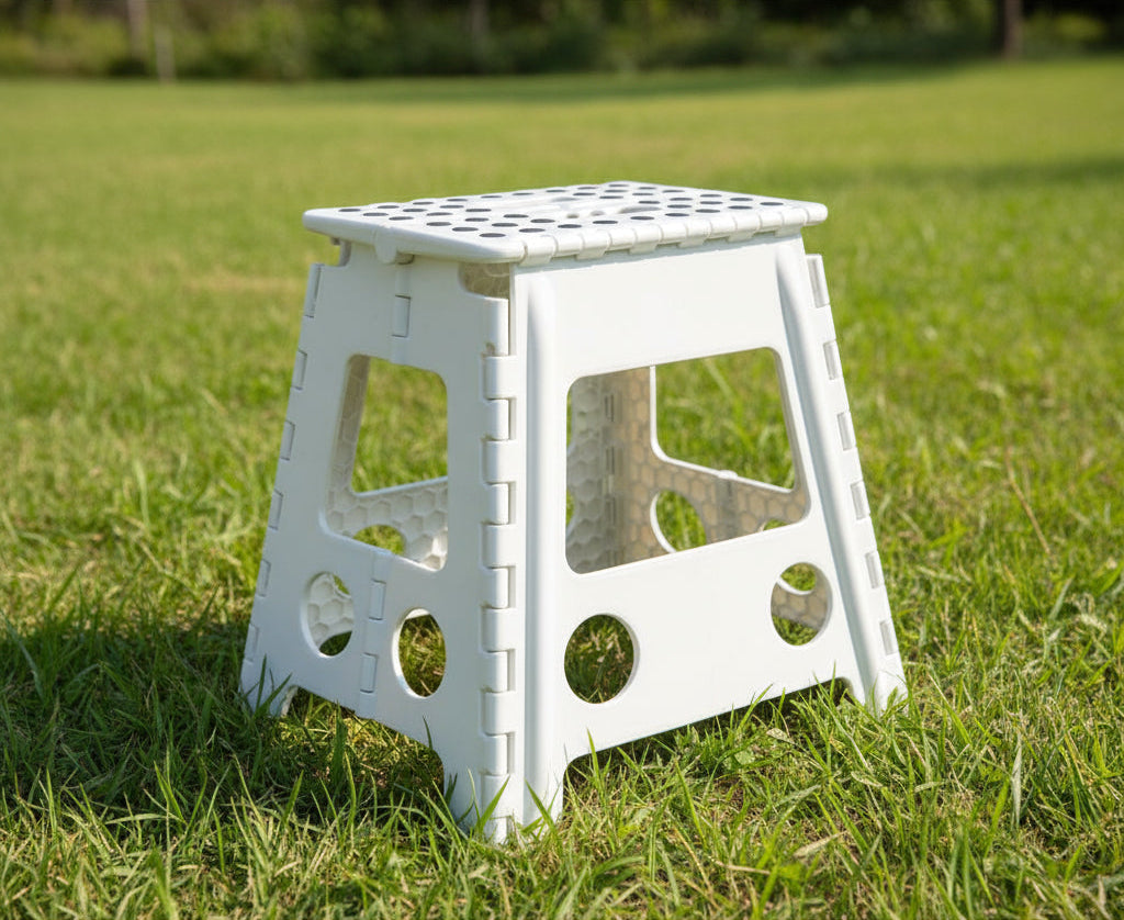 Large Plastic Folding Stool Portable Chair Outdoor Camping White