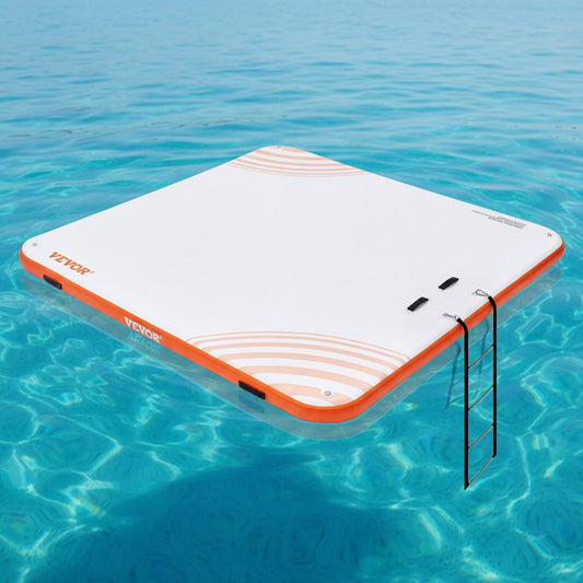 VEVOR Inflatable Floating Dock, 10 x 10FT Inflatable Dock Platform, Non-Slip Water Floating Dock Mat with Portable Carrying Bag & Detachable Ladder, Floating Platform Island Raft for Pool Beach Ocean
