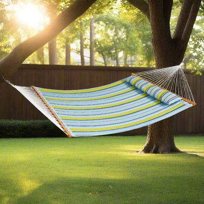 VEVOR Double Quilted Fabric Hammock, 12 FT Double Hammock with Hardwood Spreader Bars, 2 Person Quilted Hammock with Detachable Pillow and Chains for Camping Outdoor Patio Yard Beach, 480 lbs Capacity