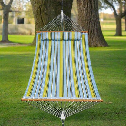 VEVOR Double Quilted Fabric Hammock, 12 FT Double Hammock with Hardwood Spreader Bars, 2 Person Quilted Hammock with Detachable Pillow and Chains for Camping Outdoor Patio Yard Beach, 480 lbs Capacity