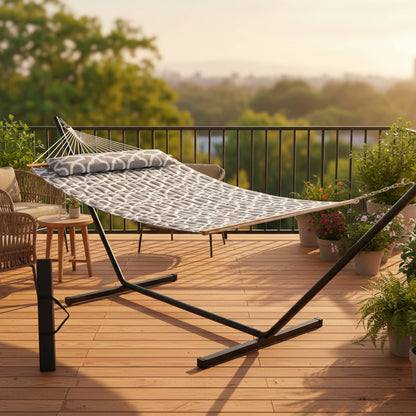 VEVOR Two Person Hammock with Stand Included Heavy Duty 480lb Capacity, Double Hammock with 12 FT Steel Stand and Portable Carrying Bag and Pillow, Freestanding Hammock for Outdoor Patio Yard Beach