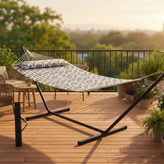 VEVOR Two Person Hammock with Stand Included Heavy Duty 480lb Capacity, Double Hammock with 12 FT Steel Stand and Portable Carrying Bag and Pillow, Freestanding Hammock for Outdoor Patio Yard Beach