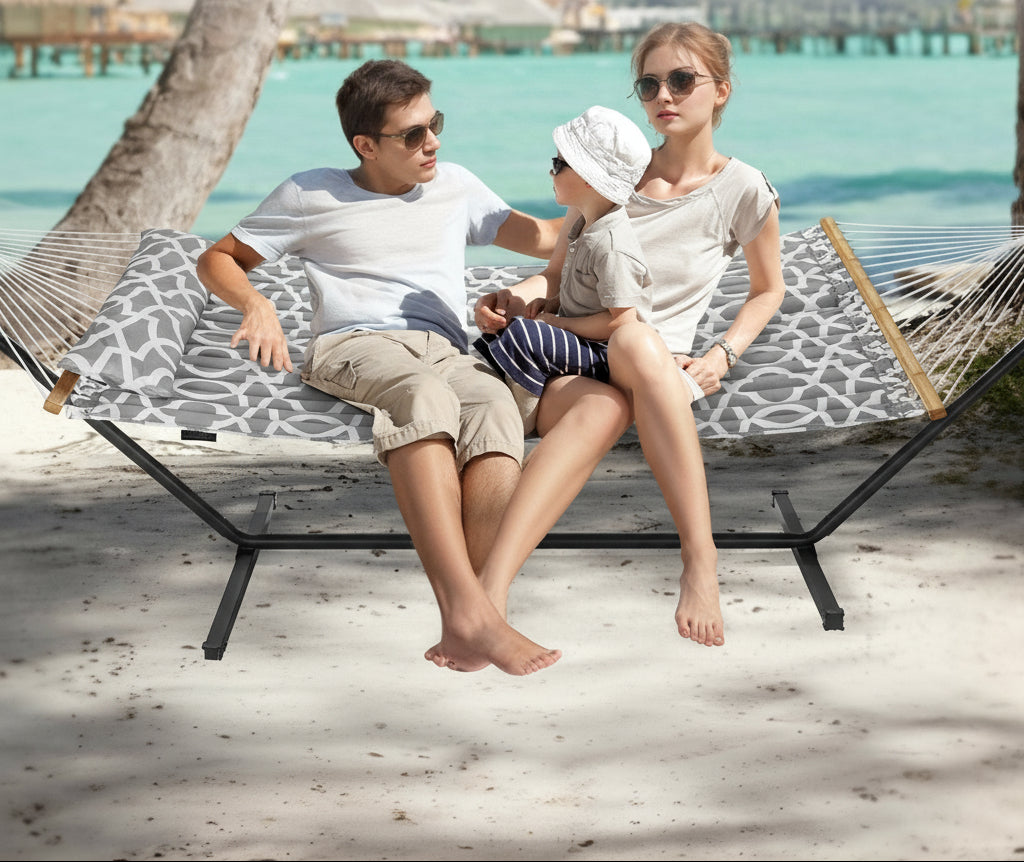 VEVOR Two Person Hammock with Stand Included Heavy Duty 480lb Capacity, Double Hammock with 12 FT Steel Stand and Portable Carrying Bag and Pillow, Freestanding Hammock for Outdoor Patio Yard Beach