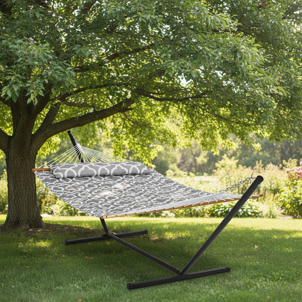 VEVOR Two Person Hammock with Stand Included Heavy Duty 480lb Capacity, Double Hammock with 12 FT Steel Stand and Portable Carrying Bag and Pillow, Freestanding Hammock for Outdoor Patio Yard Beach